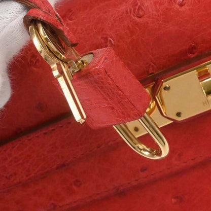 Hermes * Rouge Vif Ostrich Kelly 28 Sellier 2way Shoulder Handbag