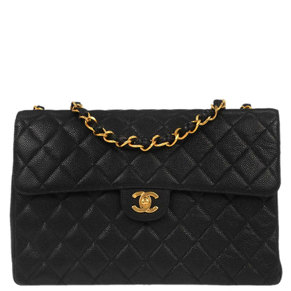Chanel Black Caviar Skin Jumbo Classic Flap Shoulder Bag