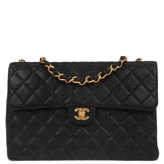 Chanel Black Caviar Skin Jumbo Classic Flap Shoulder Bag