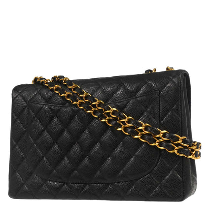 Chanel Black Caviar Skin Jumbo Classic Flap Shoulder Bag