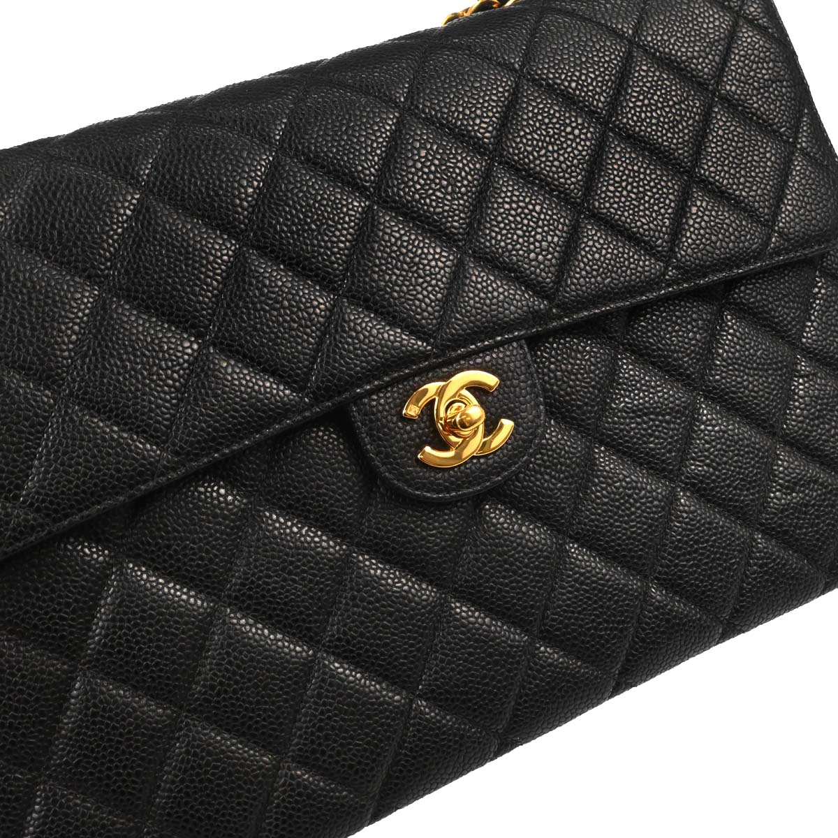Chanel Black Caviar Skin Jumbo Classic Flap Shoulder Bag