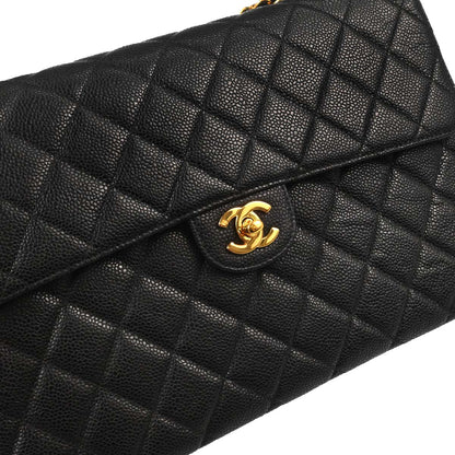 Chanel Black Caviar Skin Jumbo Classic Flap Shoulder Bag