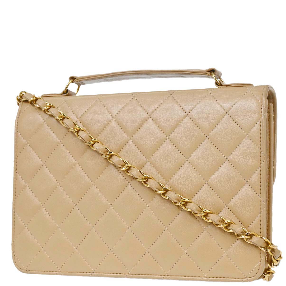 Chanel 1989-1991 Beige Lambskin 2way Shoulder Handbag