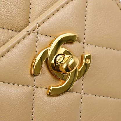 Chanel 1989-1991 Beige Lambskin 2way Shoulder Handbag