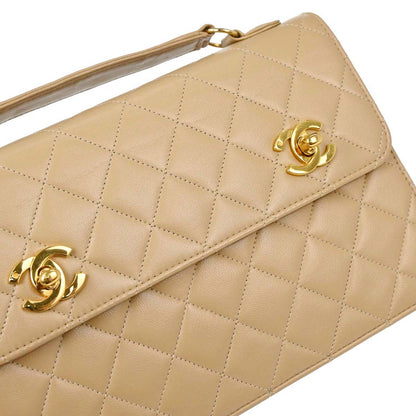 Chanel 1989-1991 Beige Lambskin 2way Shoulder Handbag