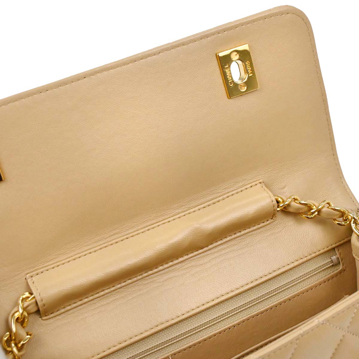 Chanel 1989-1991 Beige Lambskin 2way Shoulder Handbag