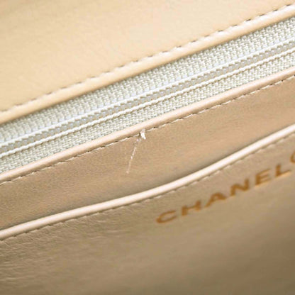 Chanel 1989-1991 Beige Lambskin 2way Shoulder Handbag