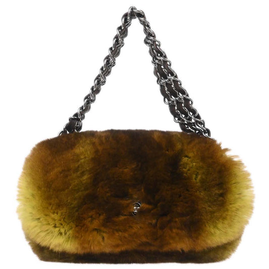 Chanel 2005-2006 Brown Green Lapin Fur Chain Handbag