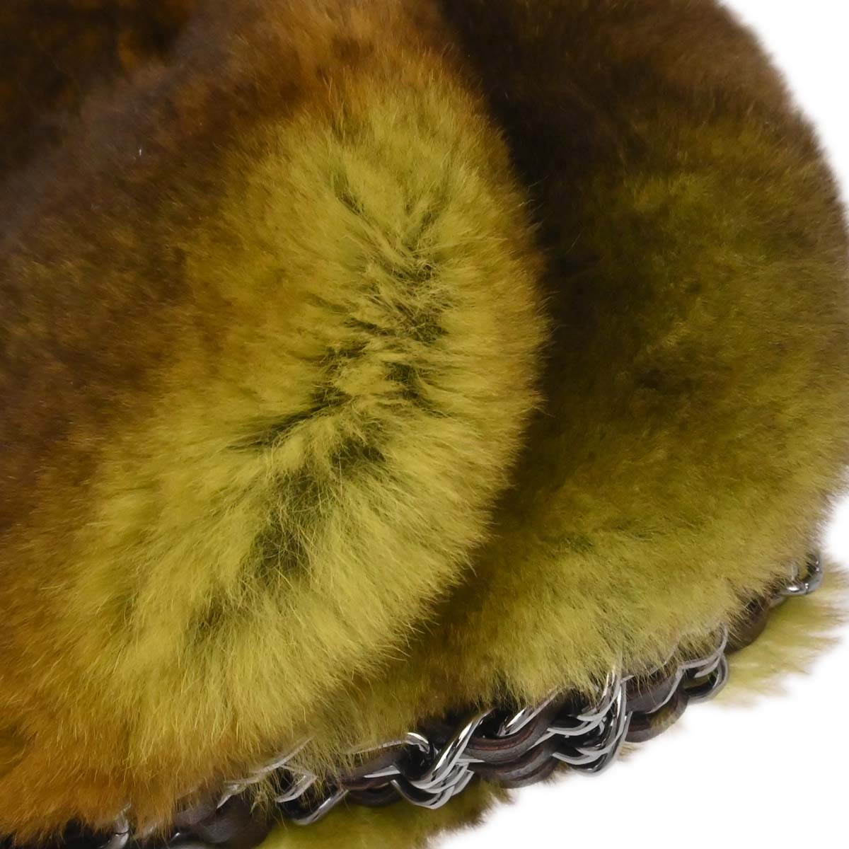 Chanel 2005-2006 Brown Green Lapin Fur Chain Handbag