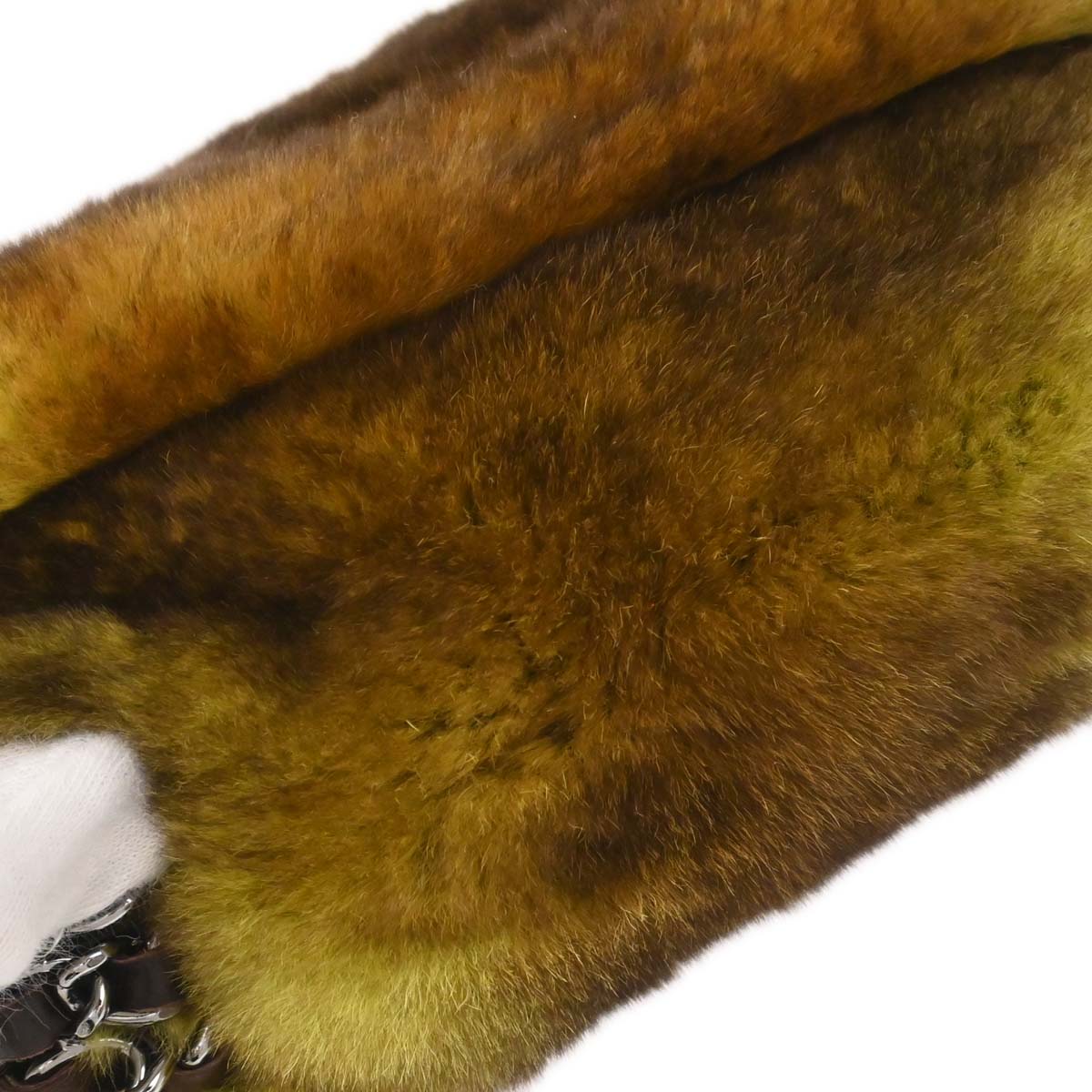 Chanel 2005-2006 Brown Green Lapin Fur Chain Handbag
