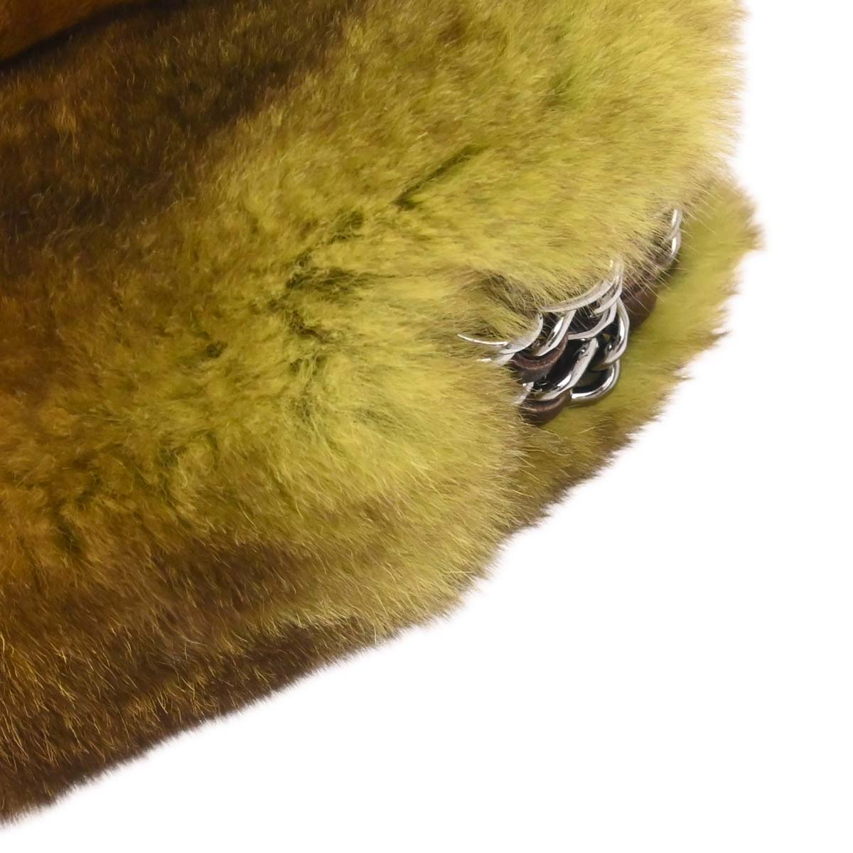 Chanel 2005-2006 Brown Green Lapin Fur Chain Handbag