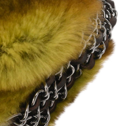 Chanel 2005-2006 Brown Green Lapin Fur Chain Handbag