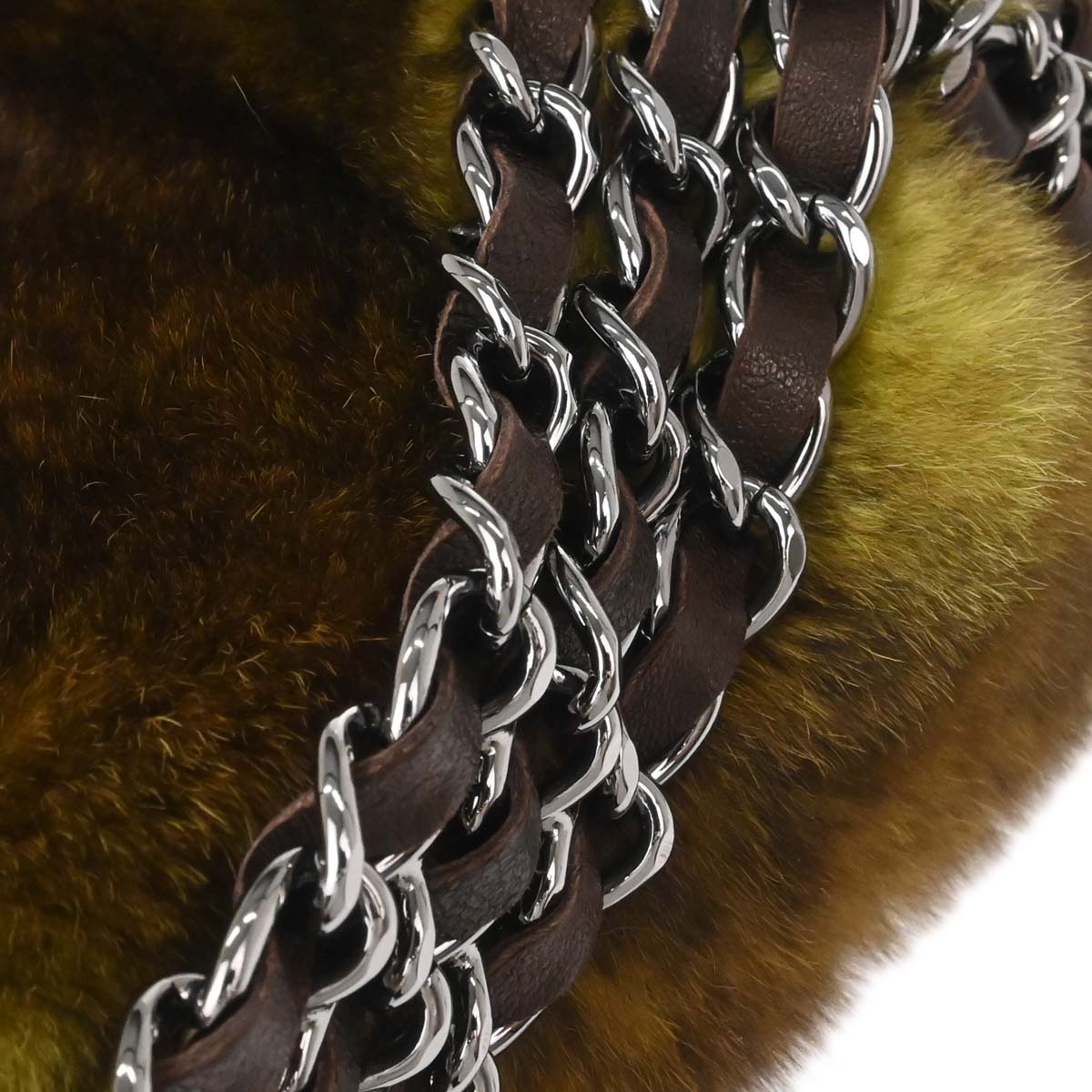 Chanel 2005-2006 Brown Green Lapin Fur Chain Handbag