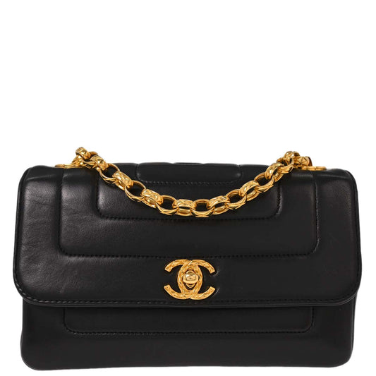 Chanel Black Lambskin Straight Flap Shoulder Bag