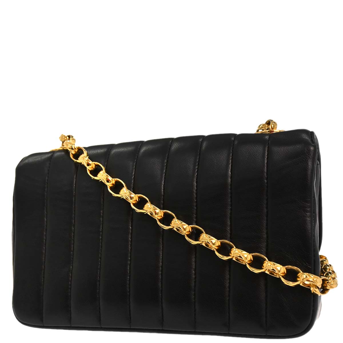 Chanel Black Lambskin Straight Flap Shoulder Bag