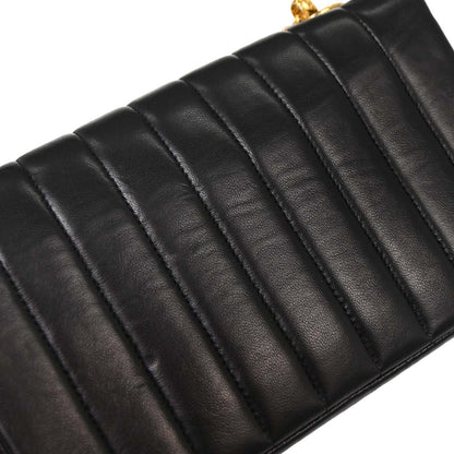 Chanel Black Lambskin Straight Flap Shoulder Bag