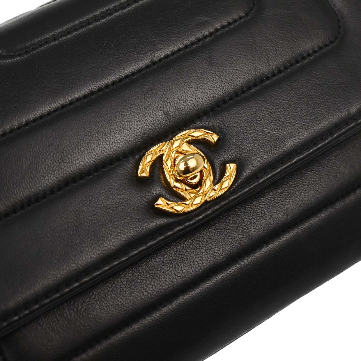 Chanel Black Lambskin Straight Flap Shoulder Bag