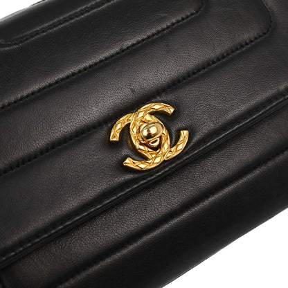 Chanel Black Lambskin Straight Flap Shoulder Bag