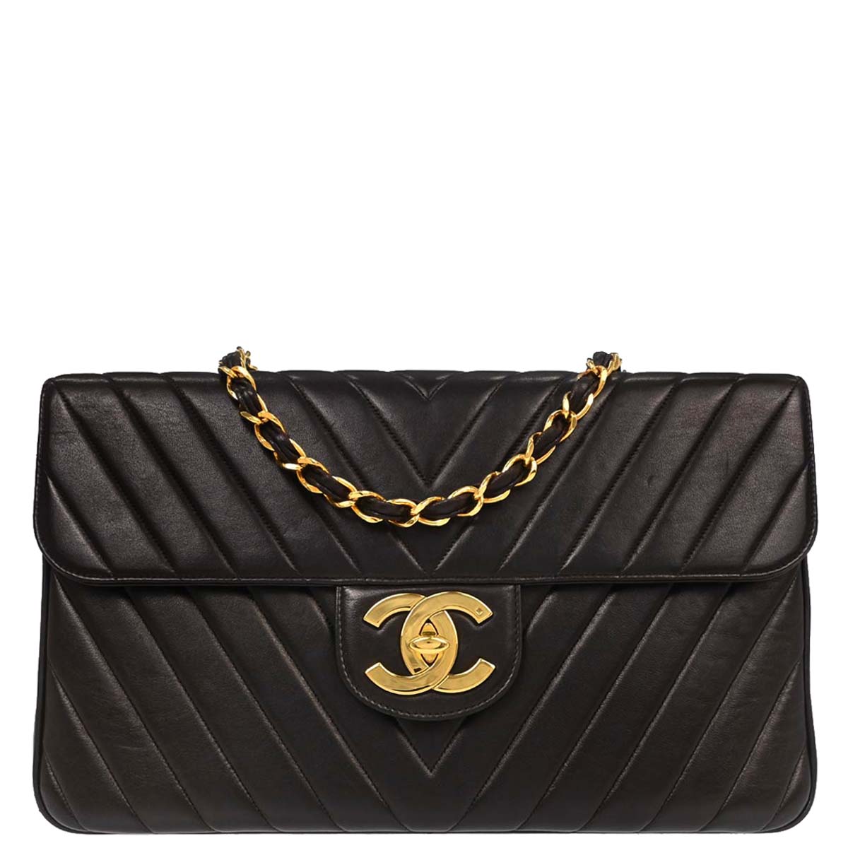 Chanel Black Lambskin Chevron Maxi Classic Flap Shoulder Bag