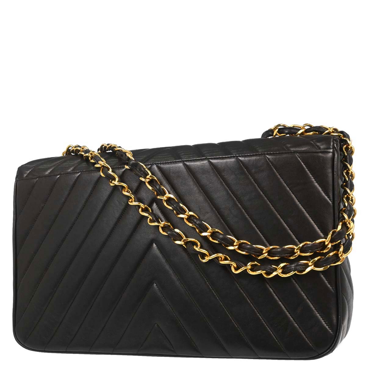 Chanel Black Lambskin Chevron Maxi Classic Flap Shoulder Bag