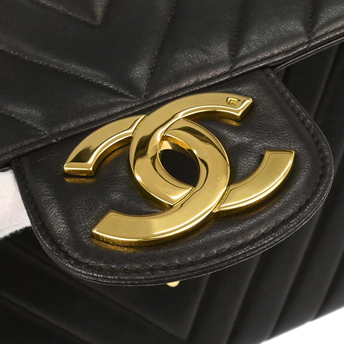 Chanel Black Lambskin Chevron Maxi Classic Flap Shoulder Bag