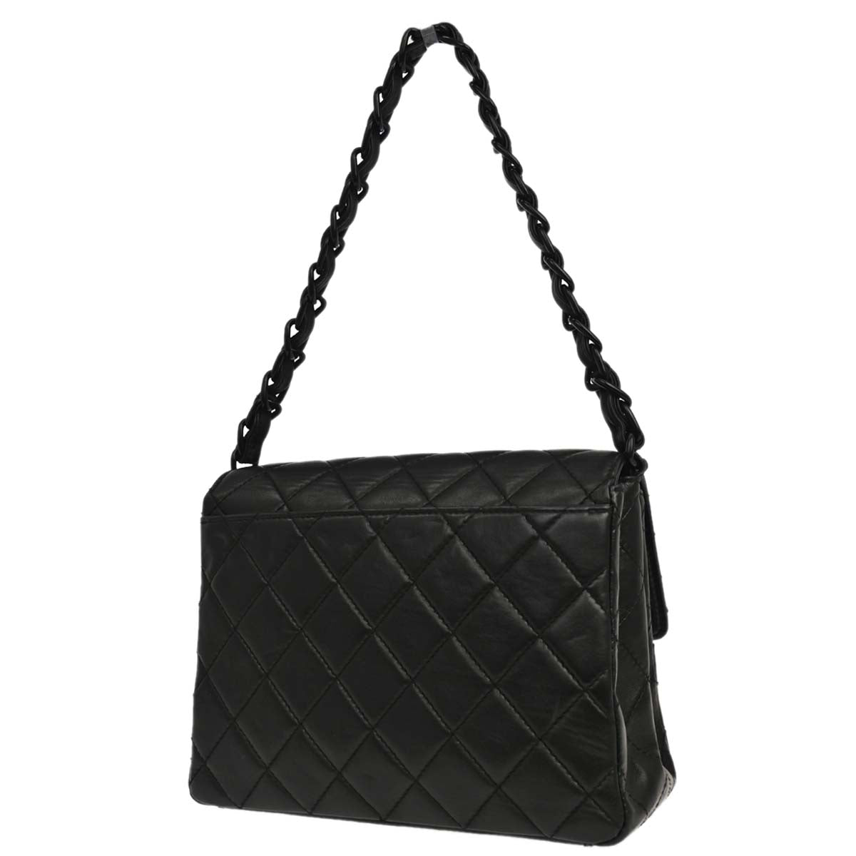 Chanel Black Lambskin Acrylic Chain Straight Flap Handbag