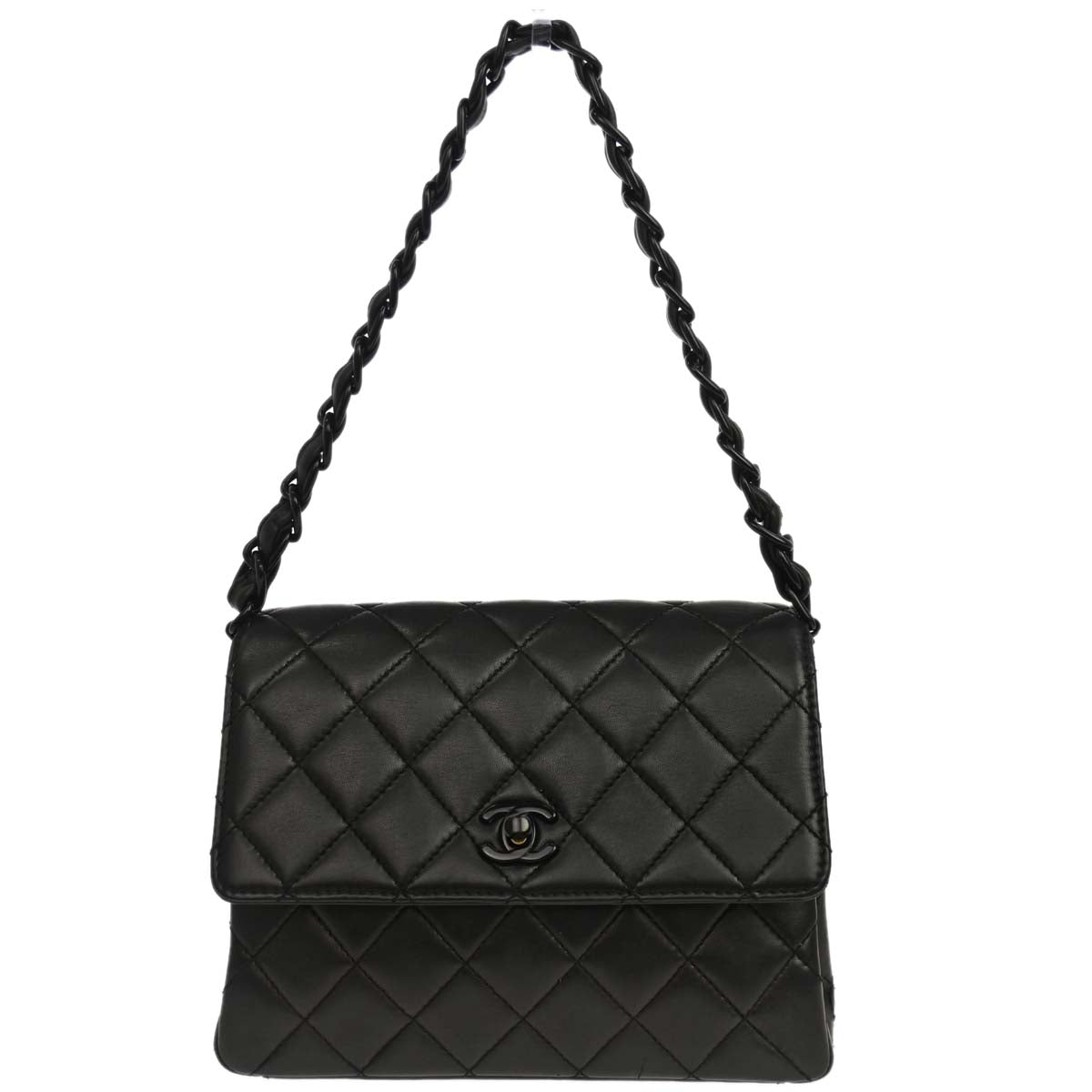 Chanel Black Lambskin Acrylic Chain Straight Flap Handbag