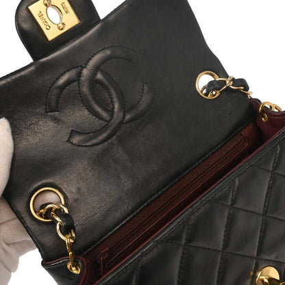 Chanel 2002-2003 Black Lambskin Mini Classic Square Flap Shoulder Bag 17
