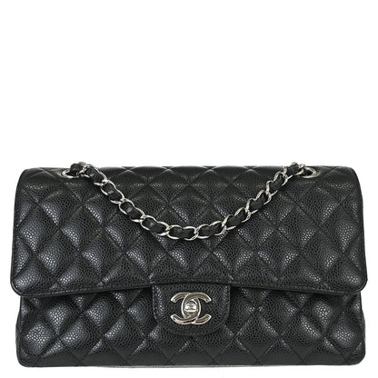 Chanel Black Caviar Skin Medium Classic Double Flap Shoulder Bag