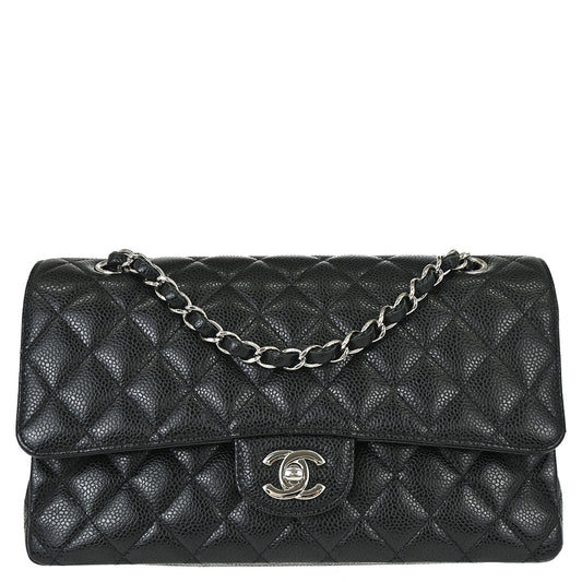 Chanel Black Caviar Skin Medium Classic Double Flap Shoulder Bag