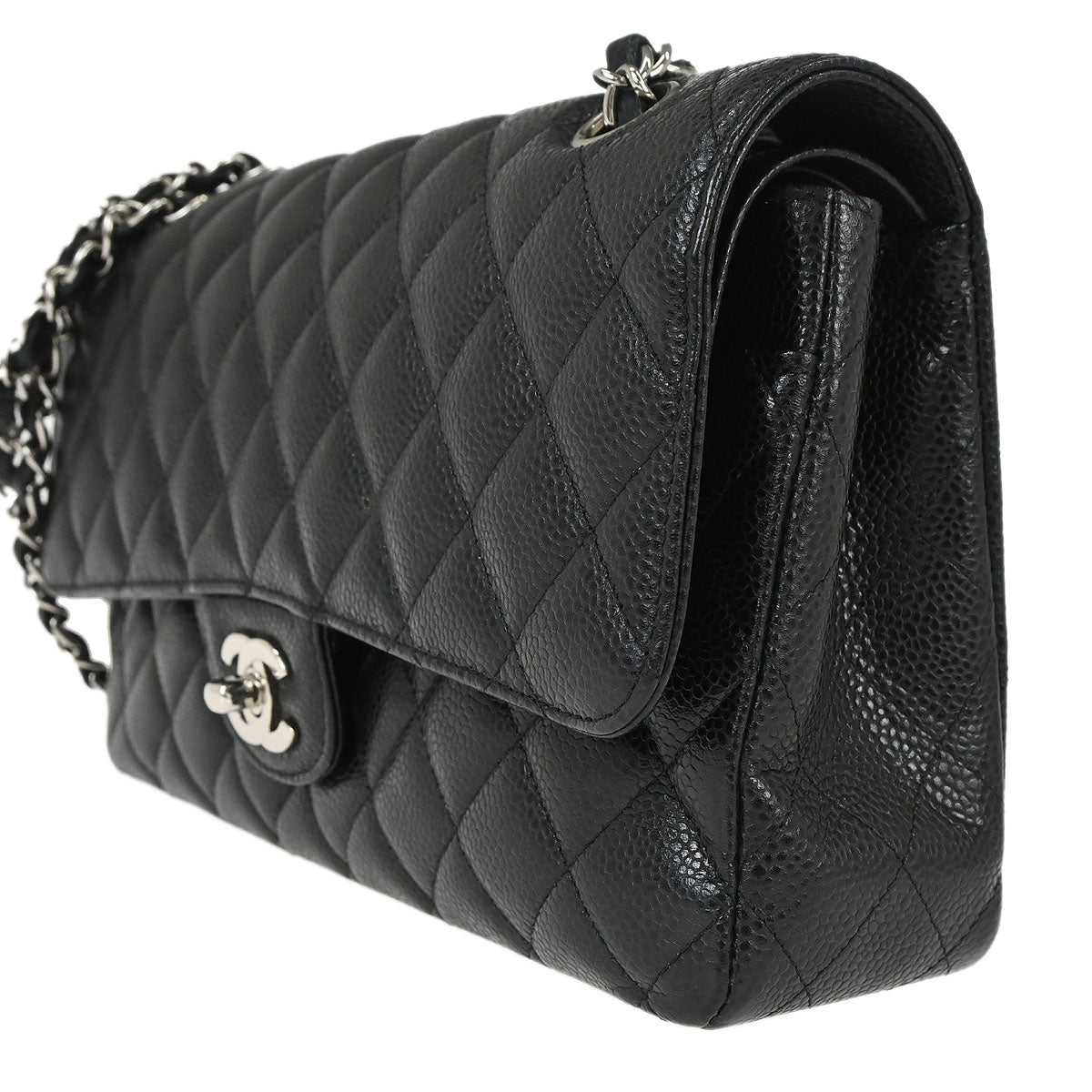 Chanel Black Caviar Skin Medium Classic Double Flap Shoulder Bag