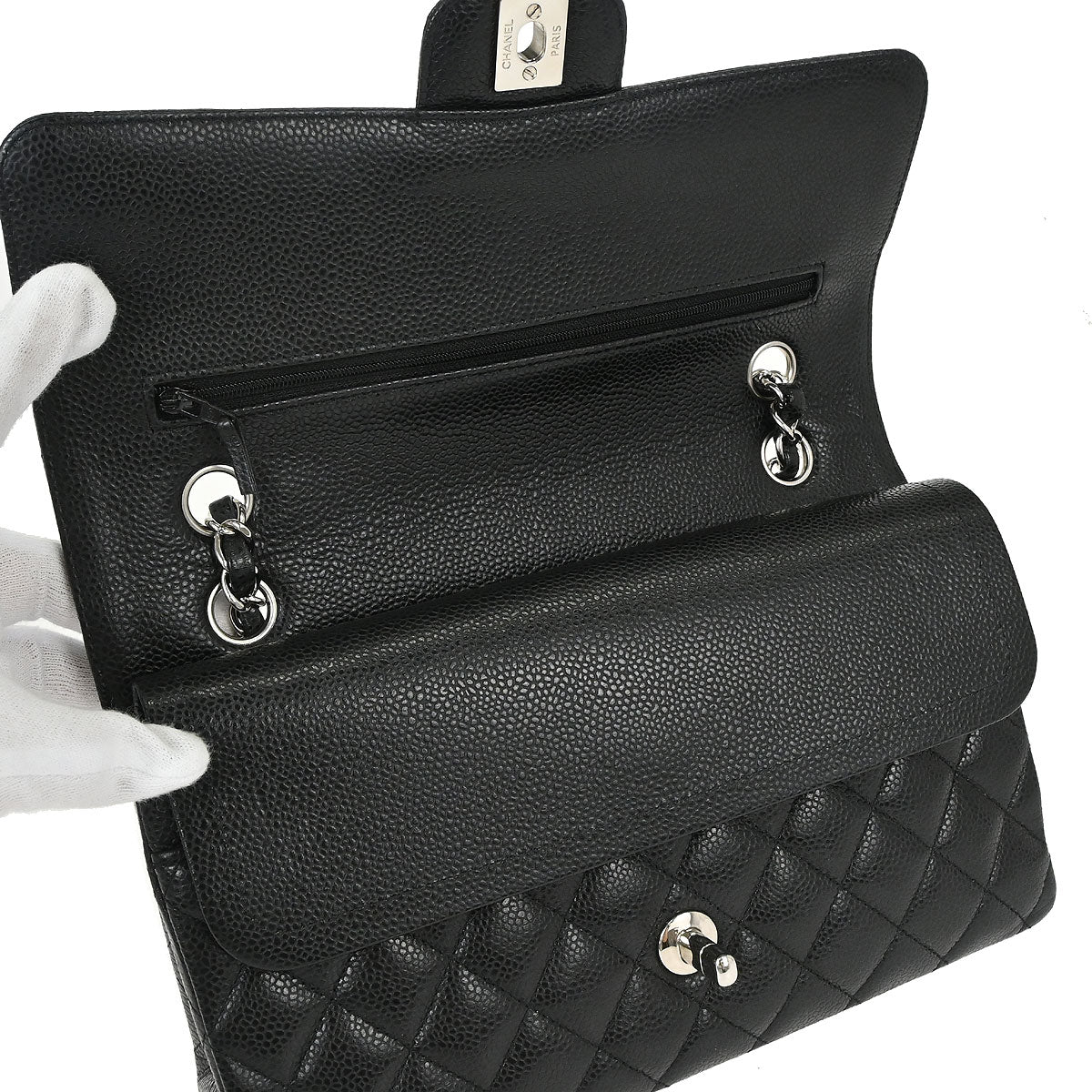 Chanel Black Caviar Skin Medium Classic Double Flap Shoulder Bag