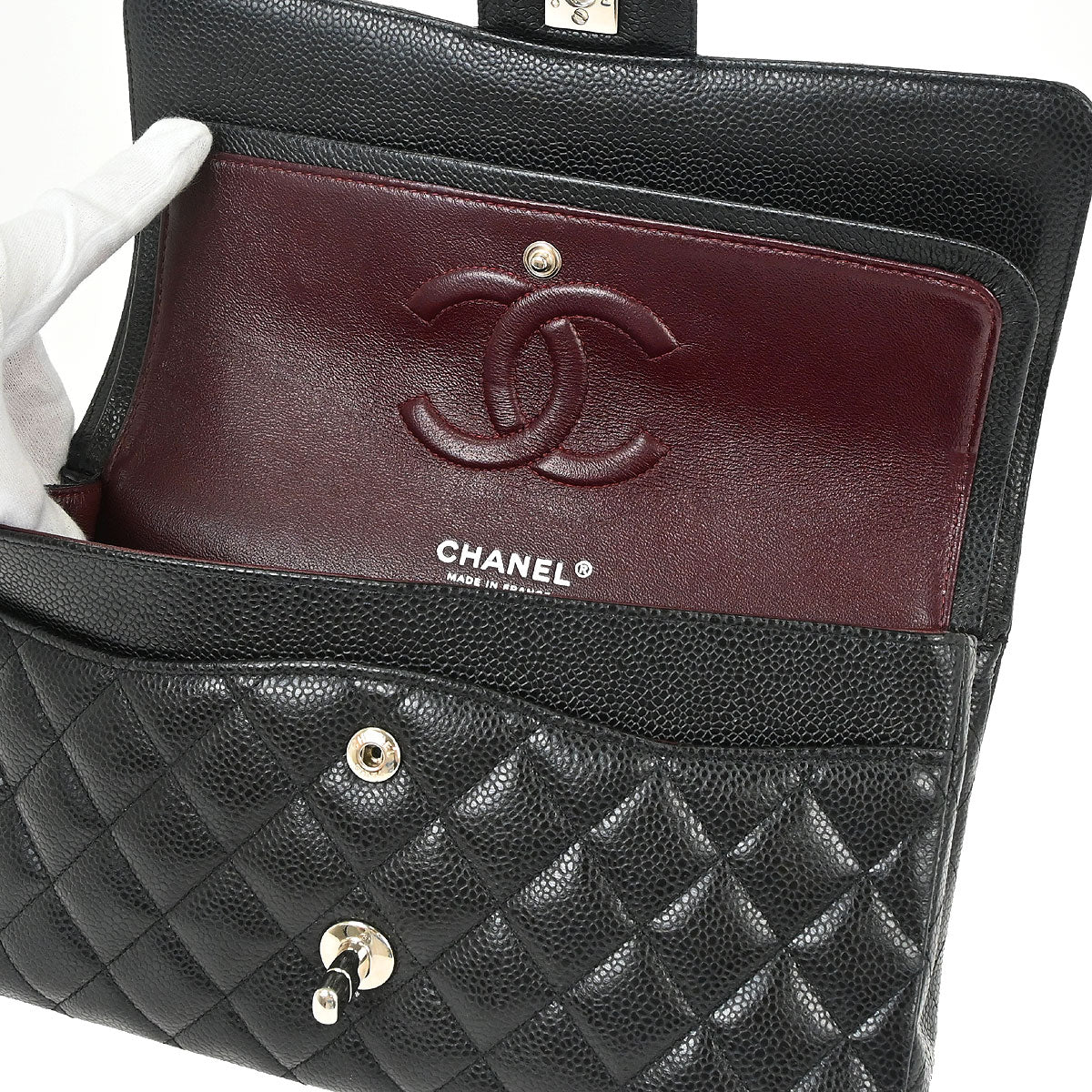 Chanel Black Caviar Skin Medium Classic Double Flap Shoulder Bag