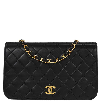 Chanel Black Lambskin Pushlock Small Full Flap Shoulder Bag