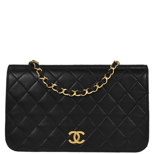 Chanel Black Lambskin Pushlock Small Full Flap Shoulder Bag