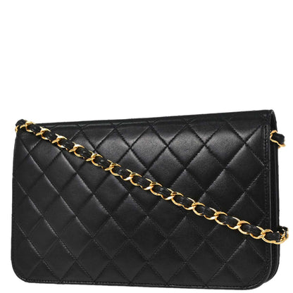 Chanel Black Lambskin Pushlock Small Full Flap Shoulder Bag