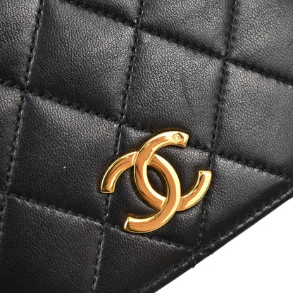 Chanel Black Lambskin Pushlock Small Full Flap Shoulder Bag