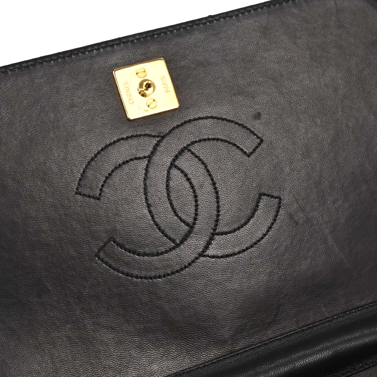 Chanel Black Lambskin Pushlock Small Full Flap Shoulder Bag
