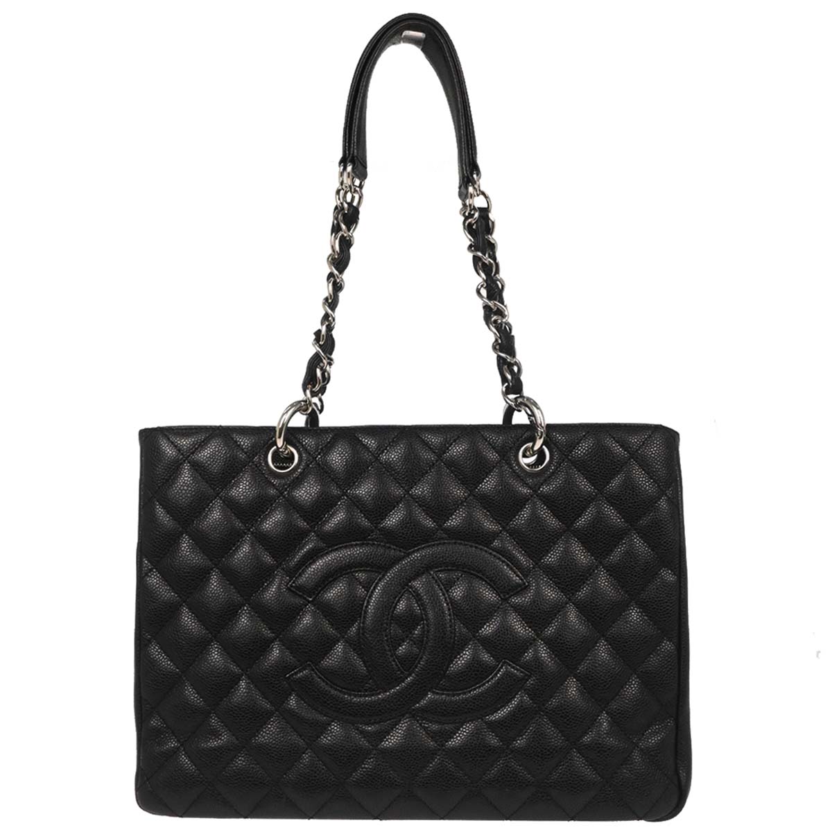 Chanel 2008-2009 Black Caviar Skin Grand Shopping Tote GST Chain Handbag