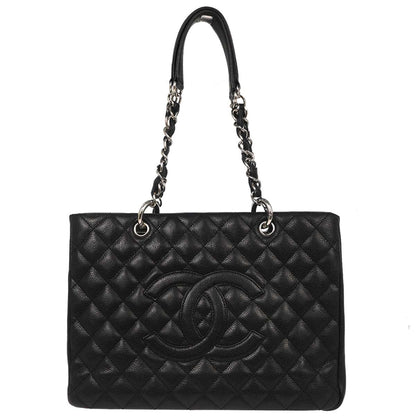 Chanel 2008-2009 Black Caviar Skin Grand Shopping Tote GST Chain Handbag