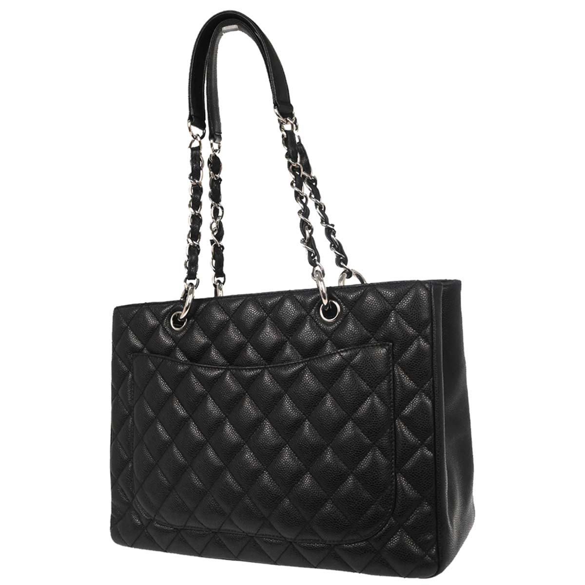 Chanel 2008-2009 Black Caviar Skin Grand Shopping Tote GST Chain Handbag