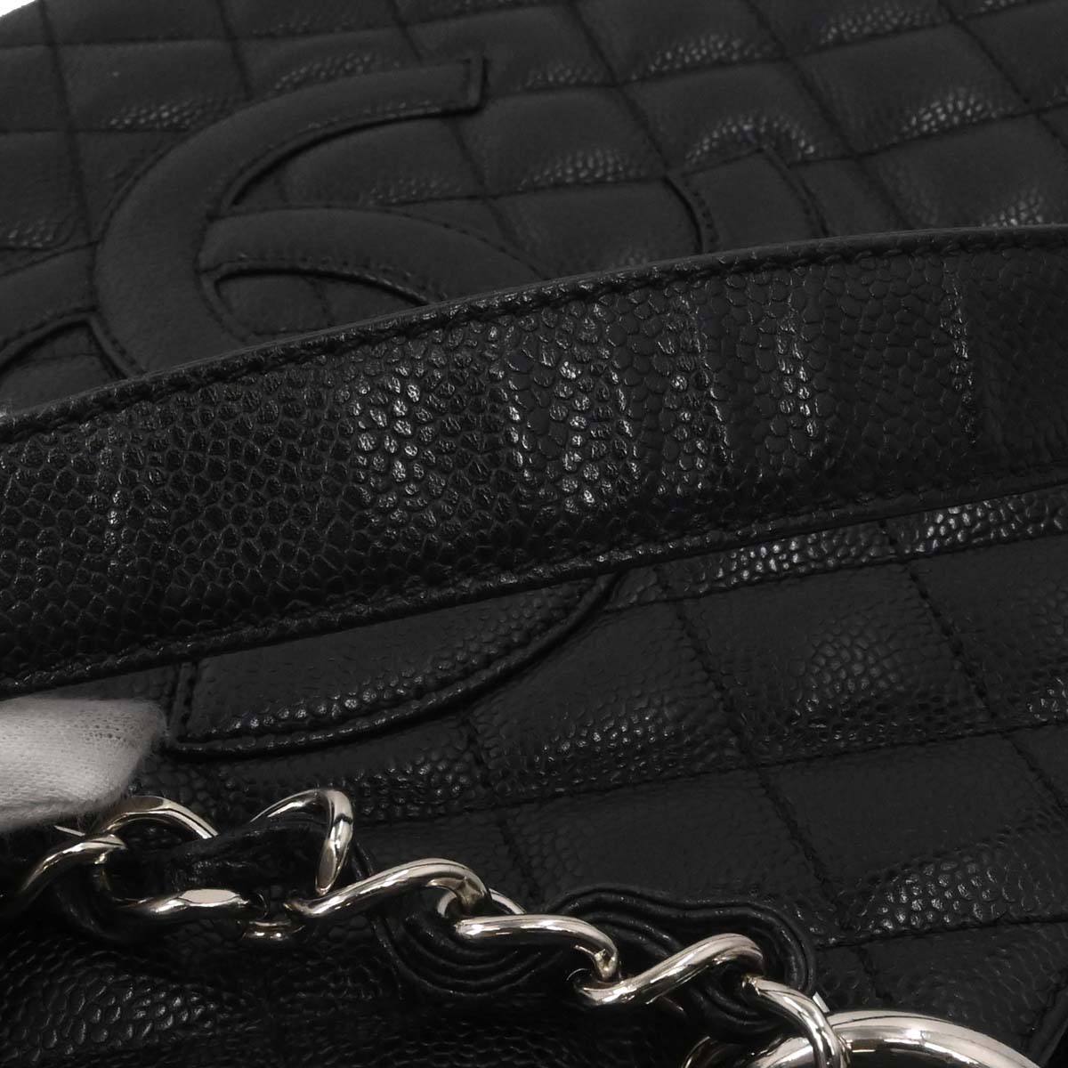 Chanel 2008-2009 Black Caviar Skin Grand Shopping Tote GST Chain Handbag
