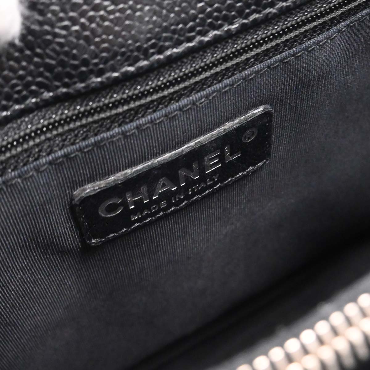 Chanel 2008-2009 Black Caviar Skin Grand Shopping Tote GST Chain Handbag