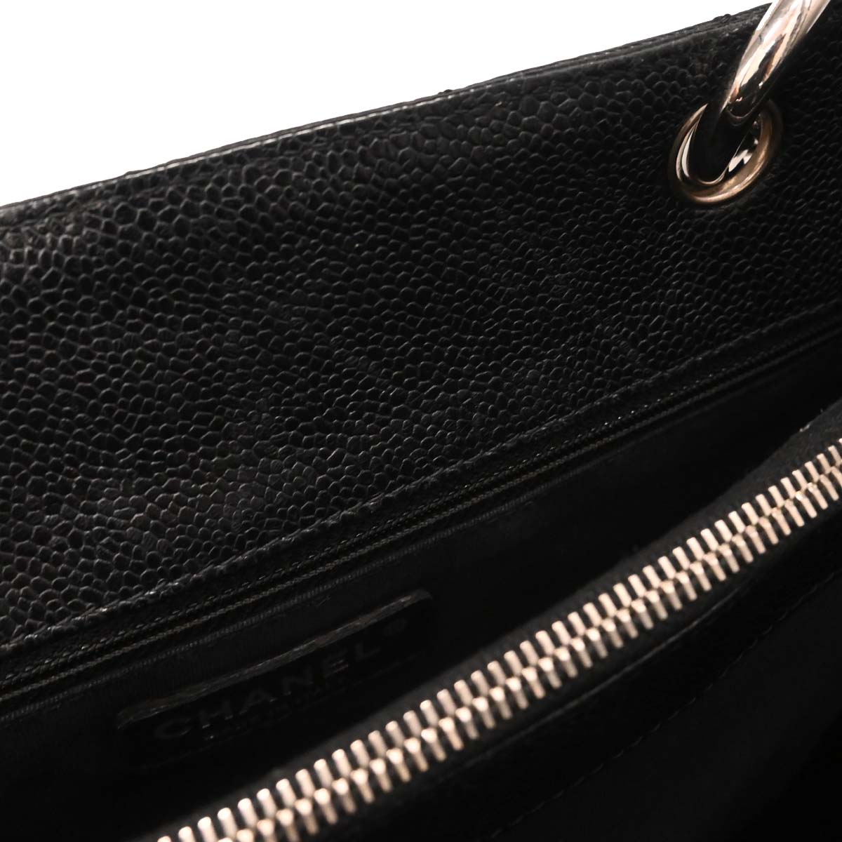 Chanel 2008-2009 Black Caviar Skin Grand Shopping Tote GST Chain Handbag