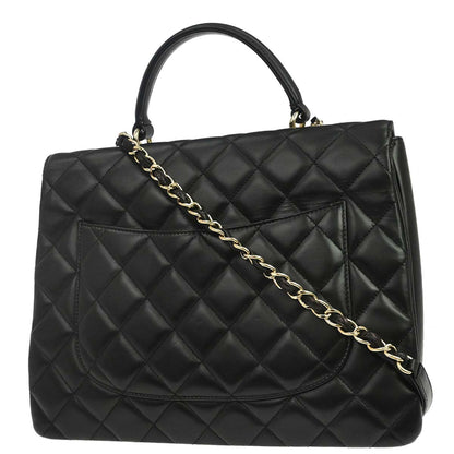 Chanel 2014 Black Lambskin Top Handle 2way Shoulder Handbag