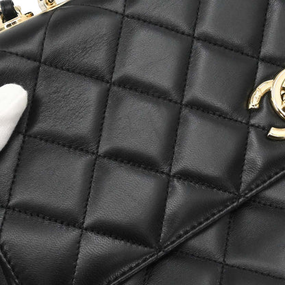Chanel 2014 Black Lambskin Top Handle 2way Shoulder Handbag