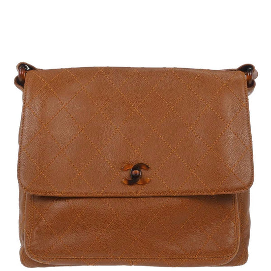 Chanel 1997-1999 Brown Caviar Skin Straight Flap Shoulder Bag