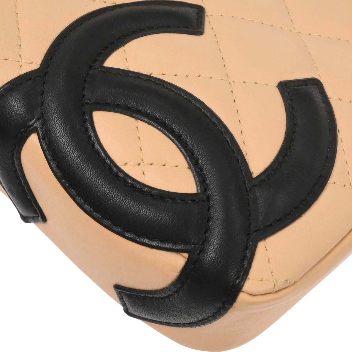 Chanel Beige Black Calfskin Cambon Ligne Handbag