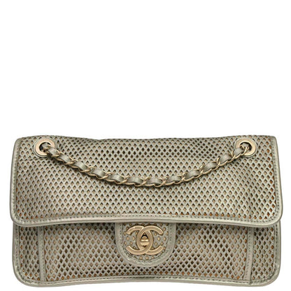 Chanel Silver Perforated Calfskin French Riviera Shoulder Bag