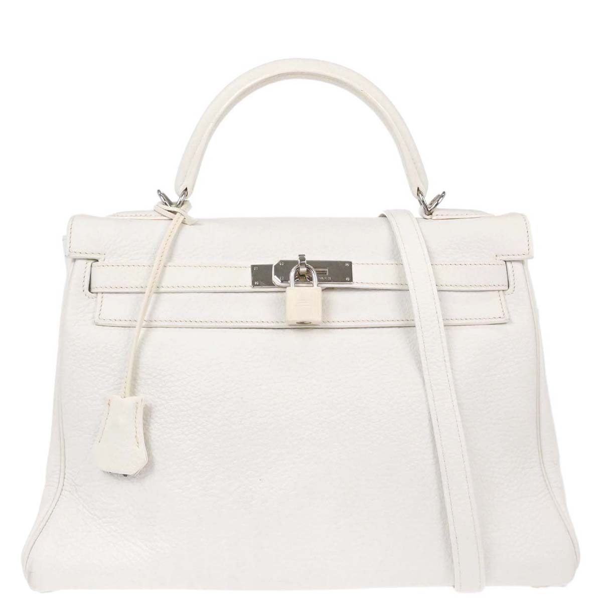 Hermes White Taurillon Clemence Kelly 32 Retourne 2way Shoulder Handbag